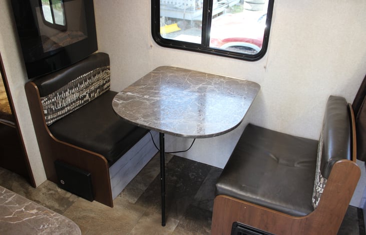 Kitchenette fabric is vinyl, so less worrying about stains and messes