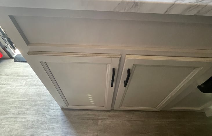 Kitchen Countertop bottom cabinets, vinyl flooring