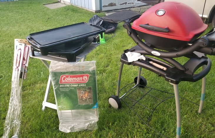 Weber grill and aluminum tables (we provide)