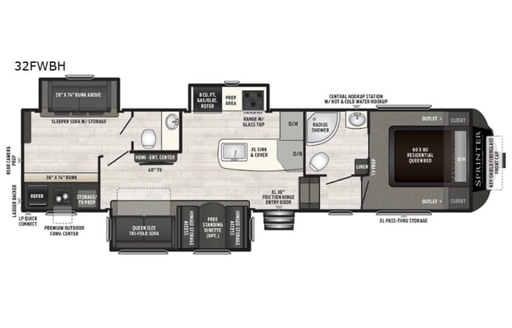 Representative floor plan provided by a trusted RVshare partner.