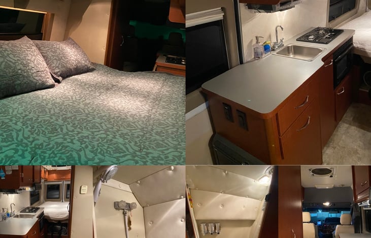 Areas: sleeping, mini kitchen, mini bath, seating to chill out