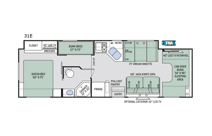Representative floor plan provided by a trusted RVshare partner.