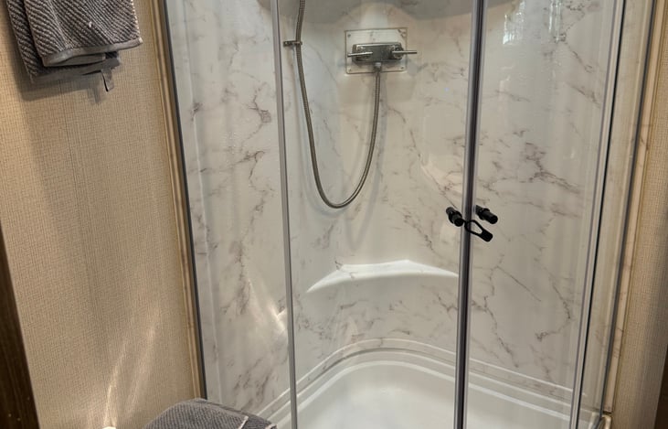 Great shower and we have upgraded the shower head. Tankless hot water!