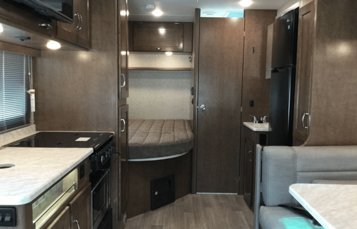 2020 Winnebago 24F exterior -Interior of vehicle. Rear bed sleeps 2 adults.