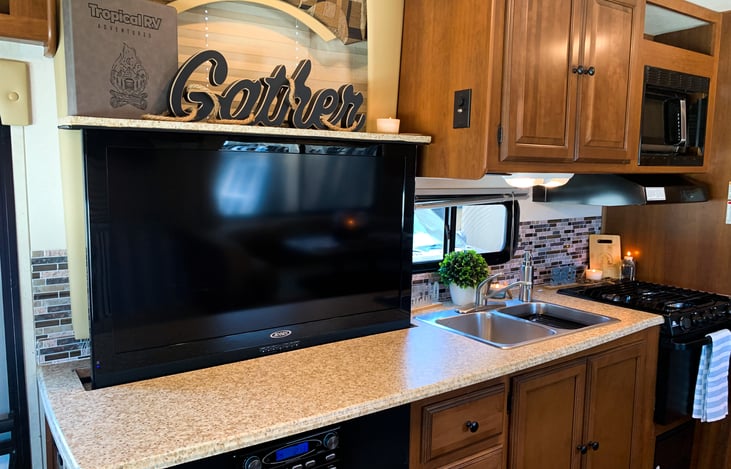 Hidden TV for extra counter space