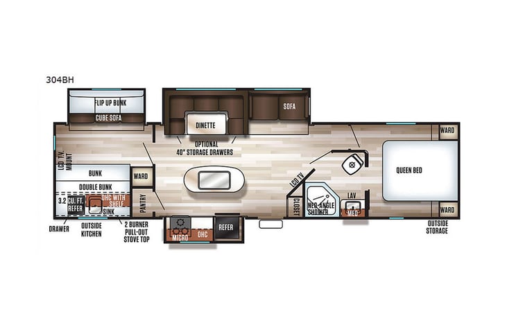 Representative floor plan provided by a trusted RVshare partner.
