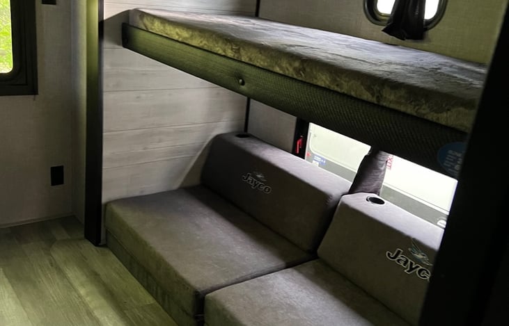 Top (Single) Bottom (Double) Bunks on Right Side.