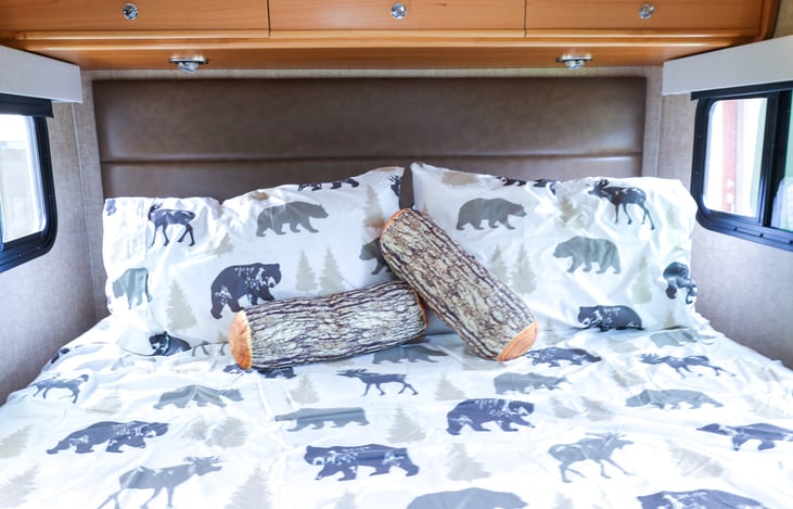 Get cozy in our Queen Bed and microplush cabin sheets