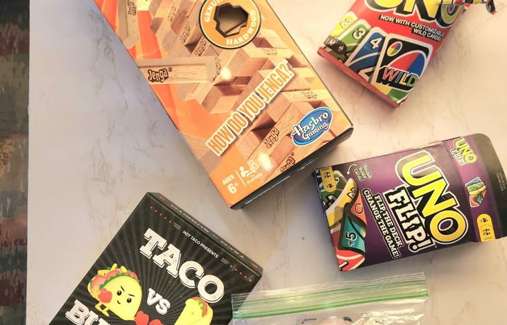 Games that will be in the drawer next to the sink.