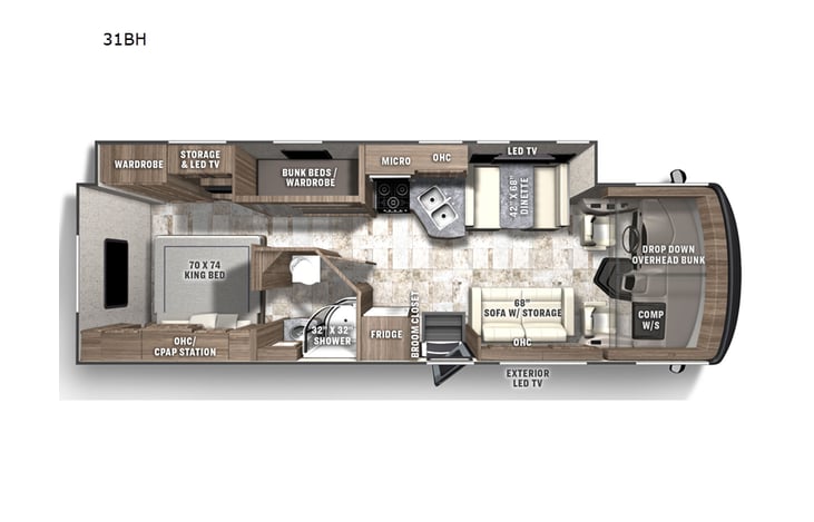 Representative floor plan provided by a trusted RVshare partner.