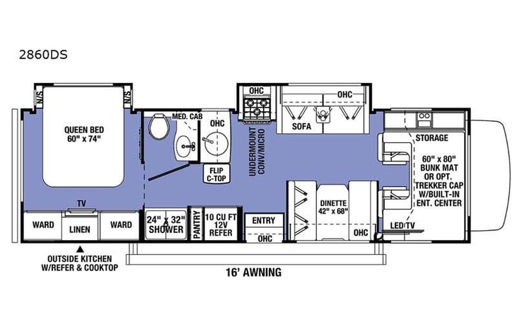 Representative floor plan provided by a trusted RVshare partner.