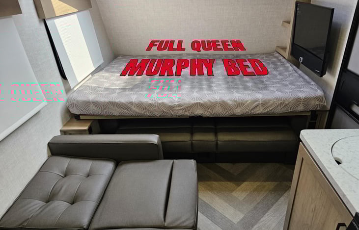 Full-size queen murphy bed gives you plenty of room to rest and relax.