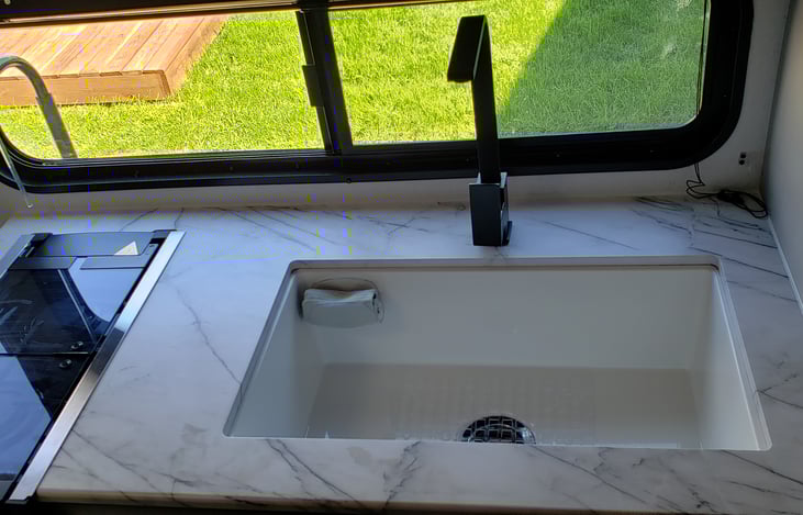 Deep sink, comes with covers for counter use.