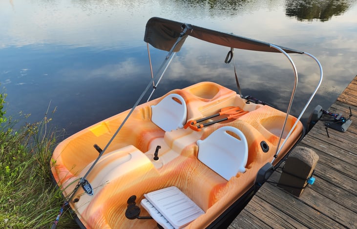 Paddle boat for your use at lakeside RV rental site