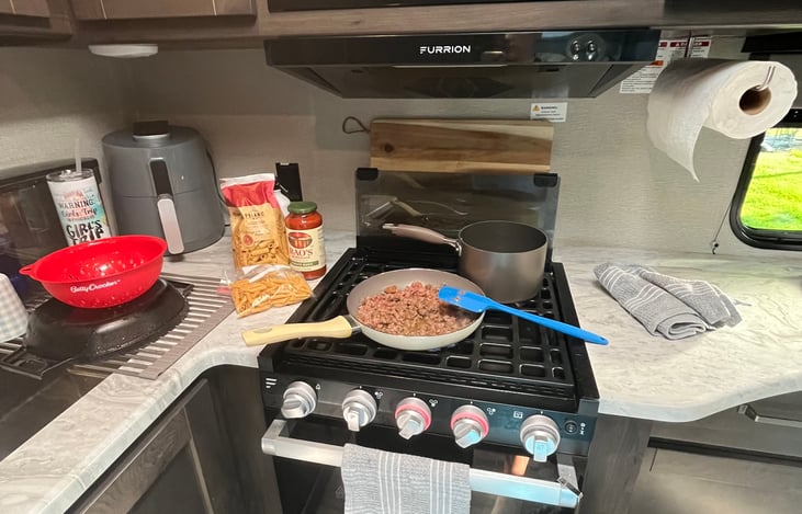 Rigatoni past Night, there is also a blackstone type grill out back , air fyer, vitamix, Keurig, mini waffle maker and sandwich maker.