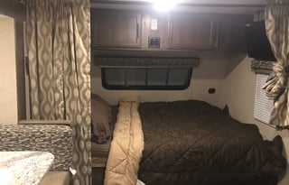 Modern travel trailer bunk house layout with all the comforts of home