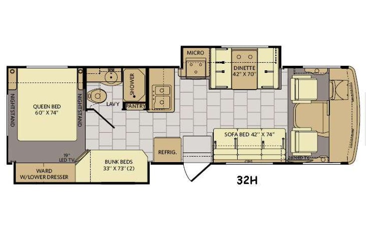 Representative floor plan provided by a trusted RVshare partner.