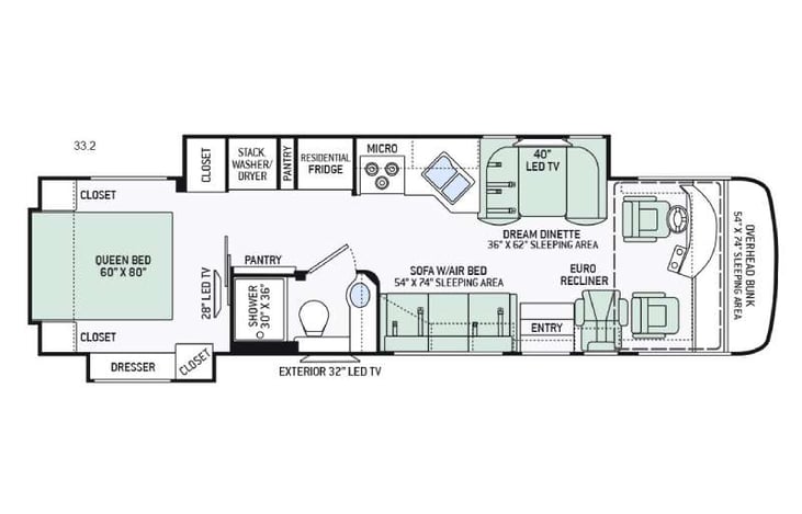 Representative floor plan provided by a trusted RVshare partner.
