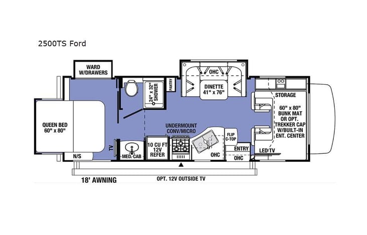 Representative floor plan provided by a trusted RVshare partner.