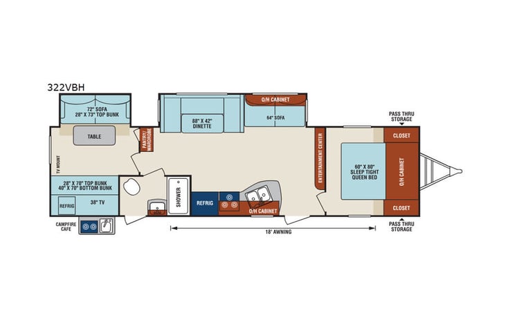 Representative floor plan provided by a trusted RVshare partner.