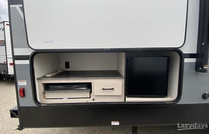 Outdoor kitchen and mini fridge