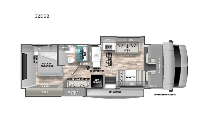 Representative floor plan provided by a trusted RVshare partner.