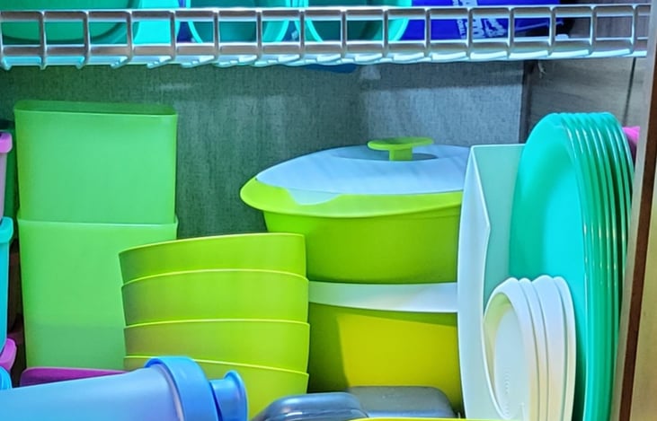 All the dishes you need with motion led lights that turn on when the cabinet opens