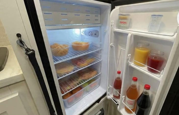 Nice size refrigerator, small flip up door freezer