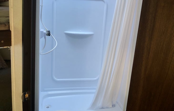For a trailer, the shower is pretty big!