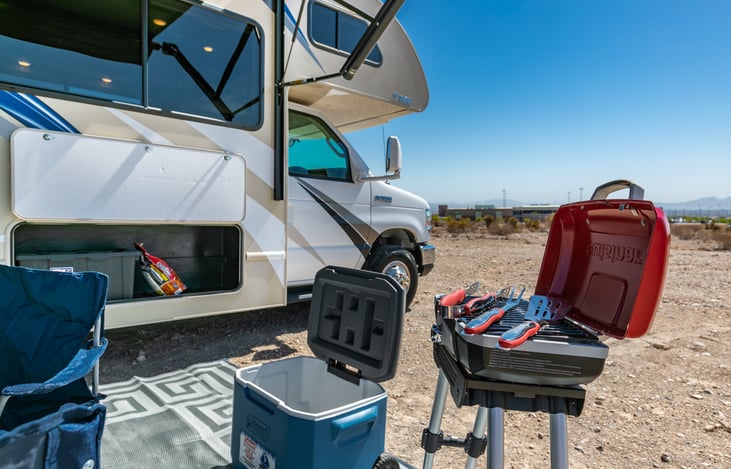 Grill tools and propane tanks included with camping gear