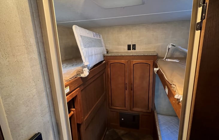 bunkhouse. Two top bunks, one modified bunk to accommodate a toddler