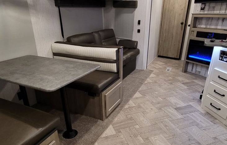 Family fun zone and the fireplace radiates heat