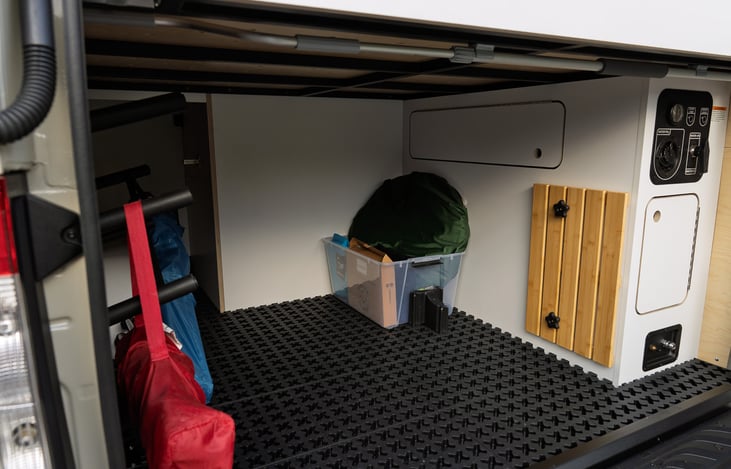 Garage storage. Outside shower with on-demand water heater is located here.