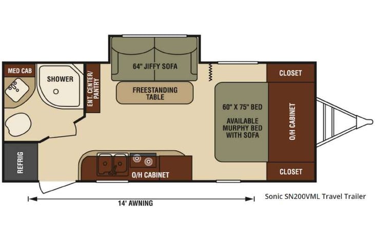 Representative floor plan provided by a trusted RVshare partner.