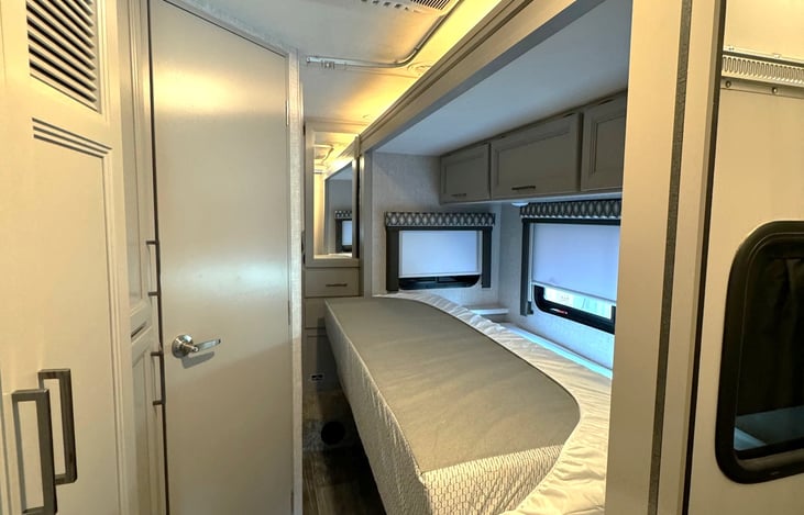 Bed slide closed in travel position