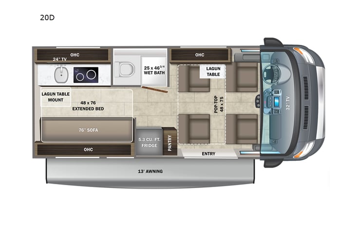 Representative floor plan provided by a trusted RVshare partner.