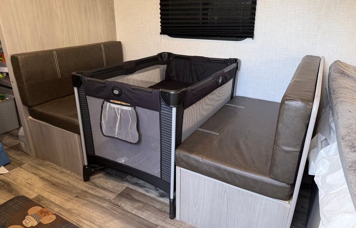 This space is perfect for a standard pack n play!