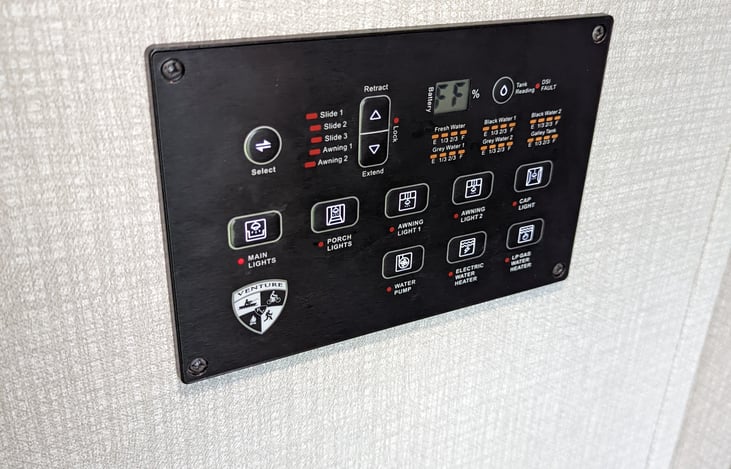 Control Panel (Slides, Awnings, Tank status, Lights, Water Pump, Electric and/or Gas Water Heater)