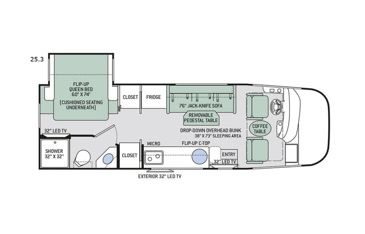 Representative floor plan provided by a trusted RVshare partner.