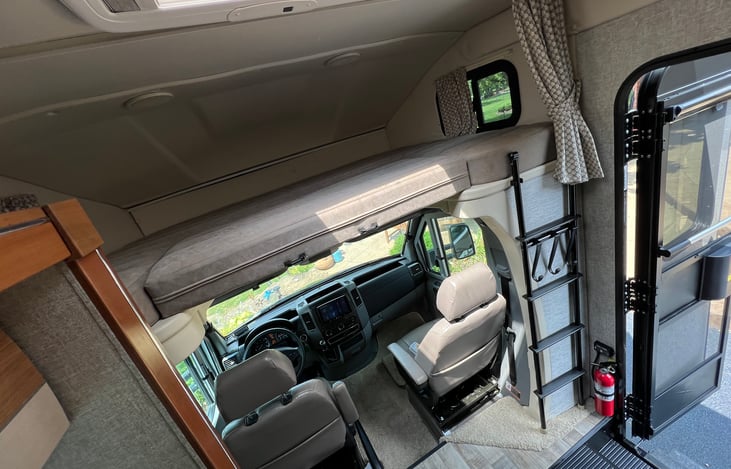 Upper bunk…has curtains for privacy