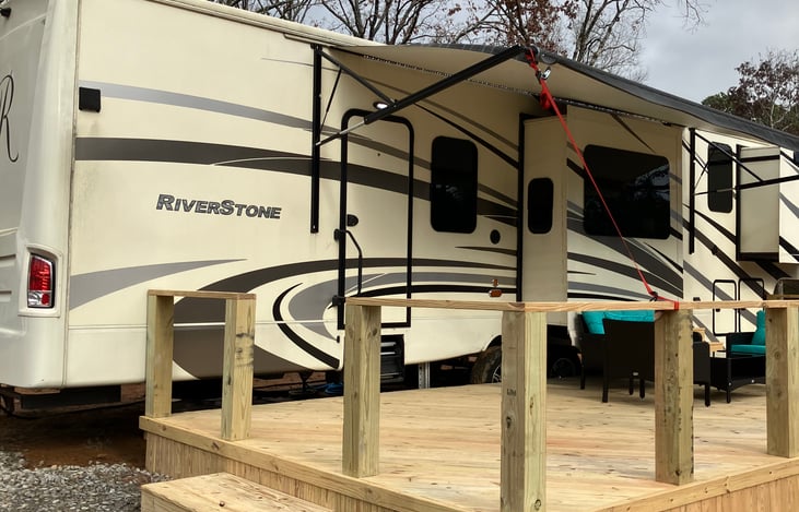 Deck with sitting area.