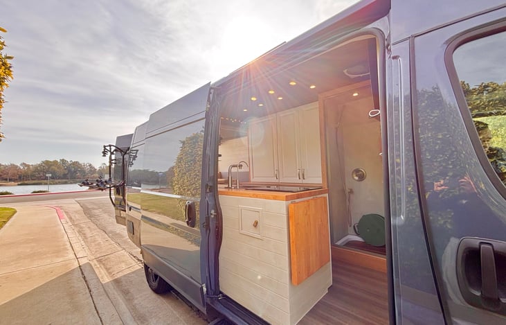 Outside of the van with the side door opened