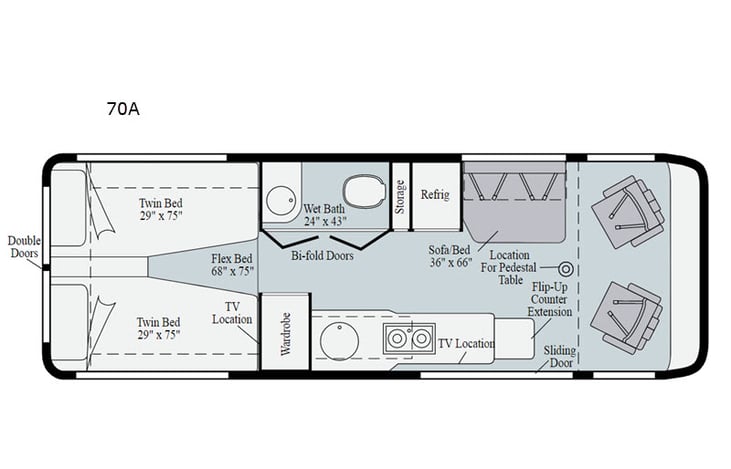 Representative floor plan provided by a trusted RVshare partner.
