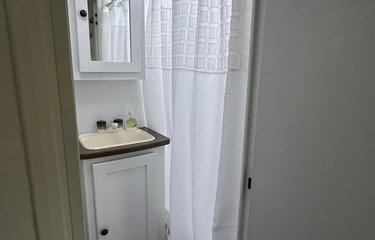 Updated pictures of bathroom after adding decor & new shower curtain.