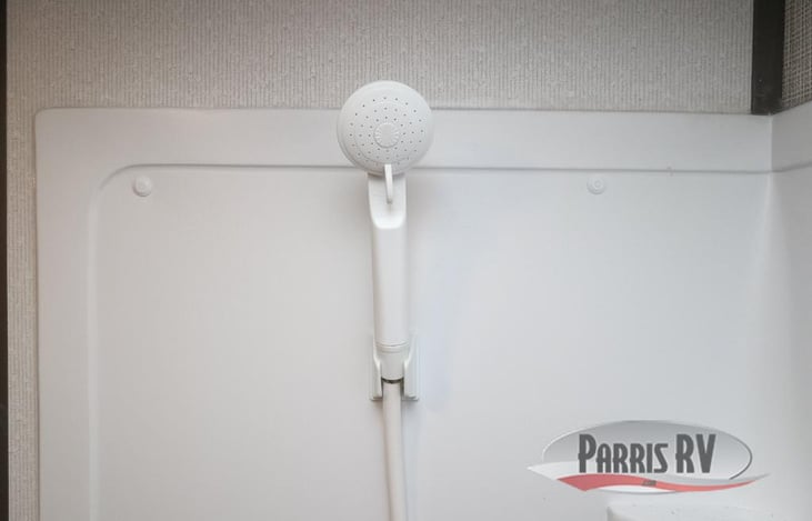 Flow can be stopped during lather to conserve fresh water tank