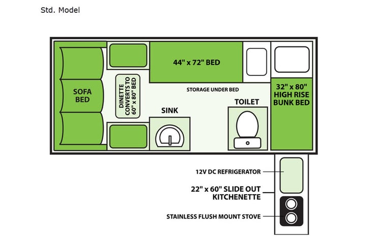 Representative floor plan provided by a trusted RVshare partner.
