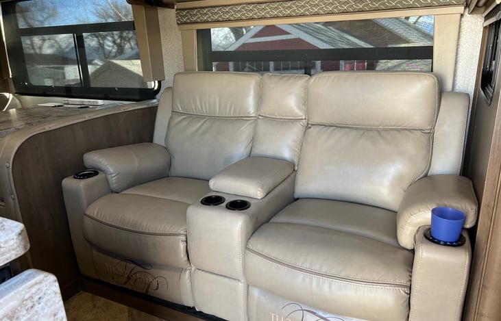 Comfortable massage, heat and multi position TV relaxing seats for travel (with seat belts) and/or use while parked and expanded.