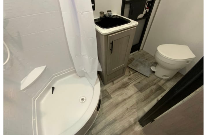 Bathroom and exit door.