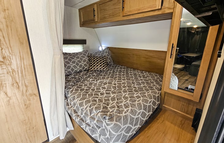 Upgraded 8" Memory Foam camper Queen mattress. Additional storage under the bed. *Bedding and pillows not included.