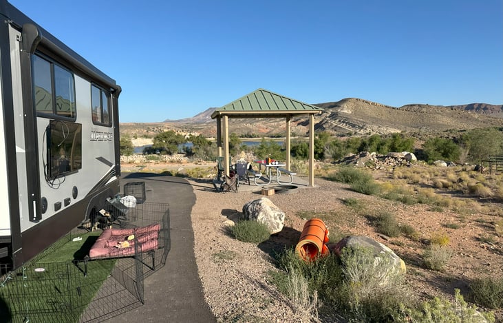 39" portable tv monitor can be brought outside to connect to coax, which ties into outdoor speakers.